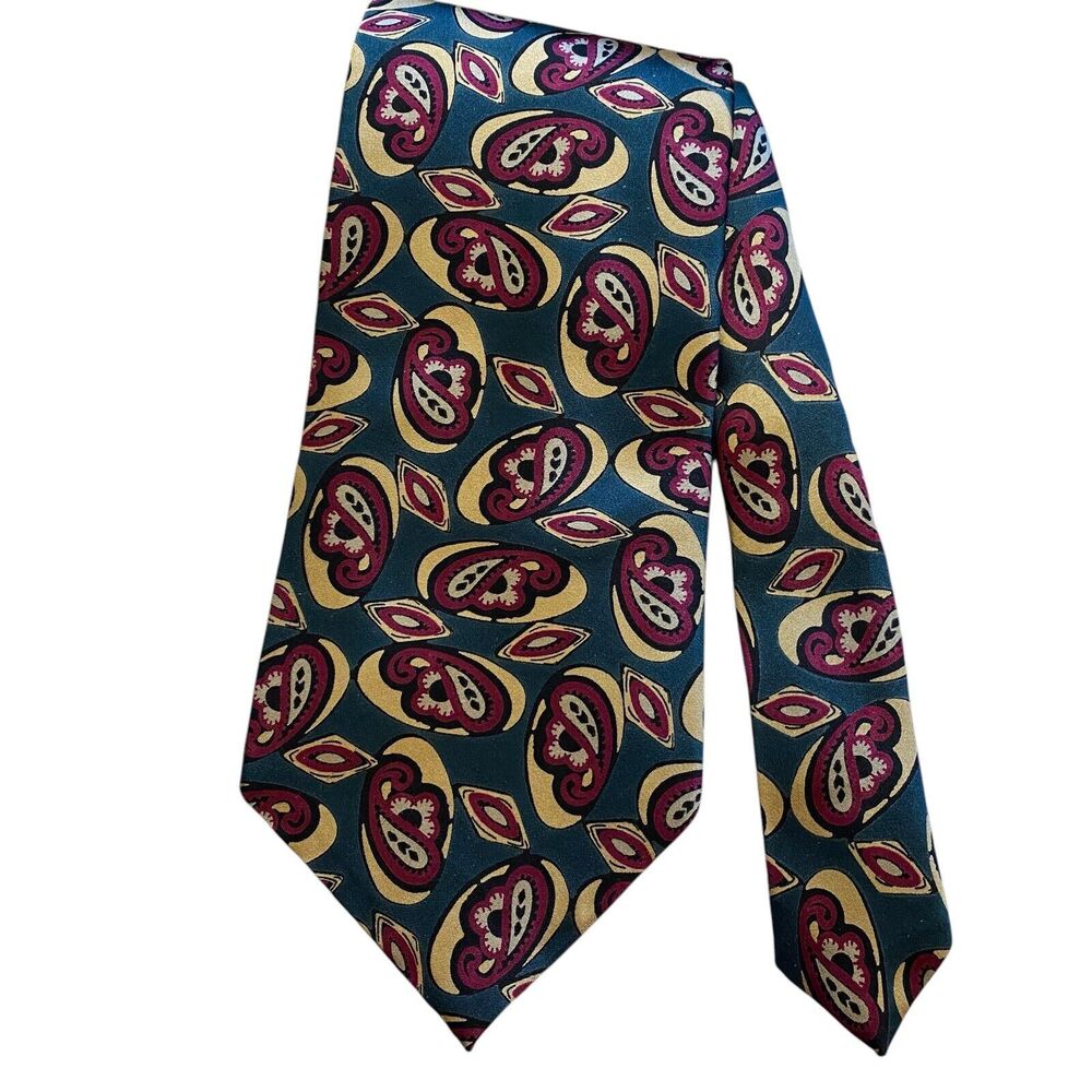 VTG Oscar de la Renta Couture Collection Neck Tie 100% Silk Green Paisley USA